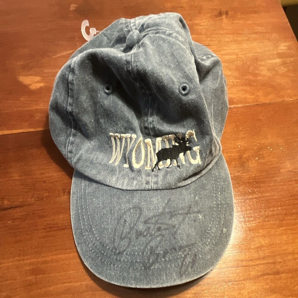VTG Wyoming Baseball Cap Hat With Embroidered Moose, Signature